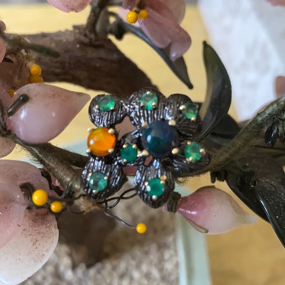 Vintage 925 black opal emerald ring